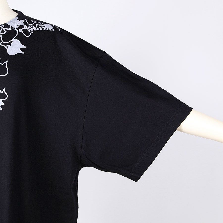 MINT NeKO Zipper Print BIG T-shirt / BK-GY