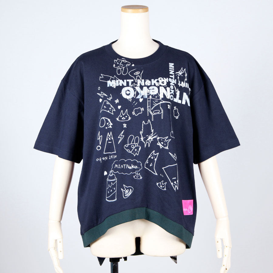 MINT NeKO ハンドプリントネコミミカットソー B
