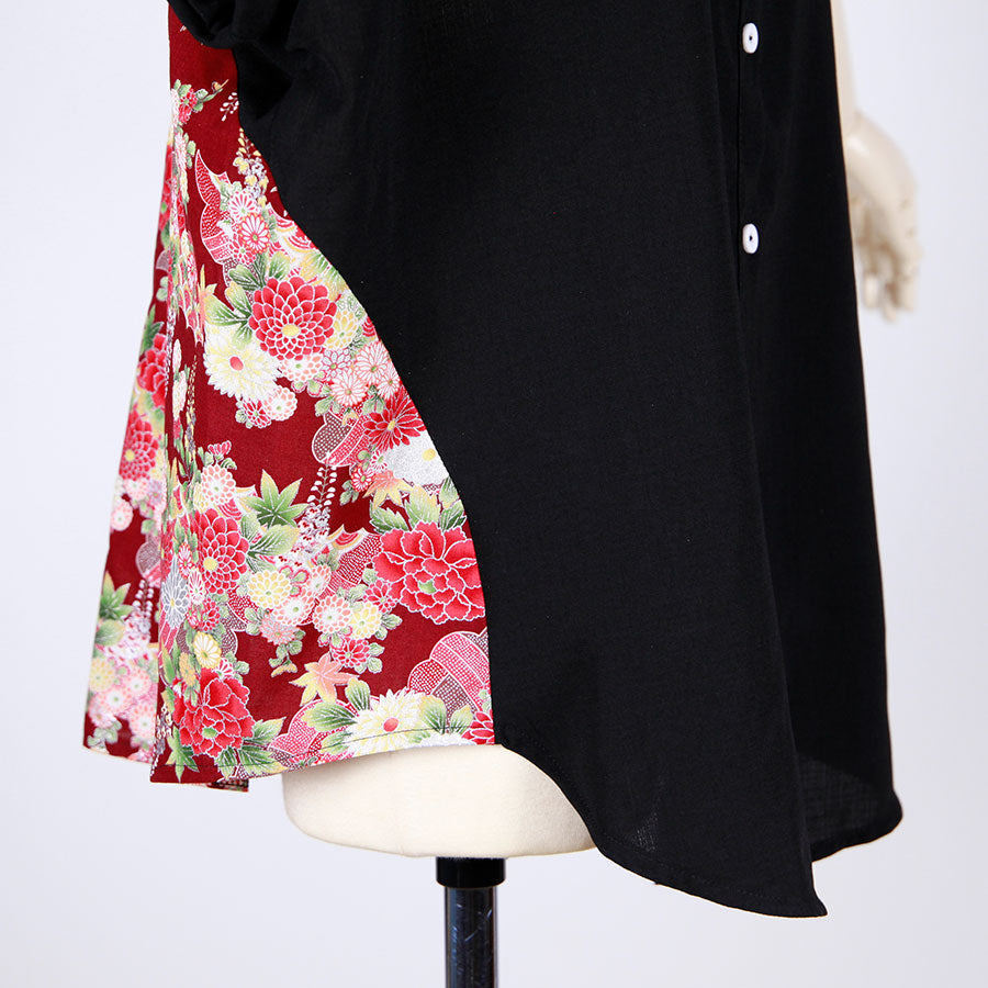 【一点物】TKg 秋の花和柄 フレンチスリーブシャツ