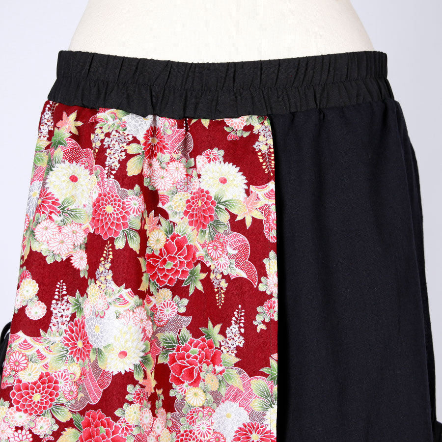 【一点物】TKg 秋の花和柄 腰布付きワイドパンツ