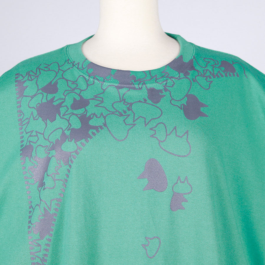 MINT NeKO Zipper Print Big T-Shirt / GRN