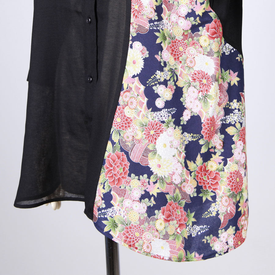 【一点物】TKg 秋の花和柄 左和柄シャツ