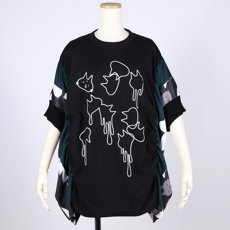 MINT NeKO パッチワークギャザートップス BK