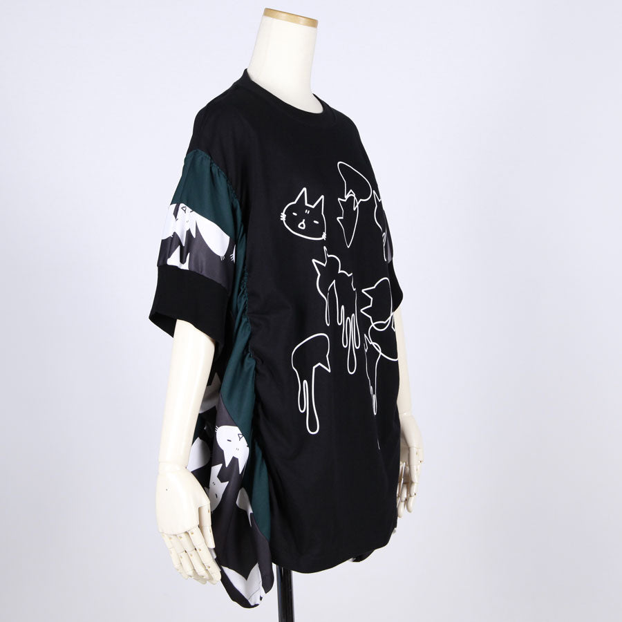 MINT NeKO パッチワークギャザートップス BK