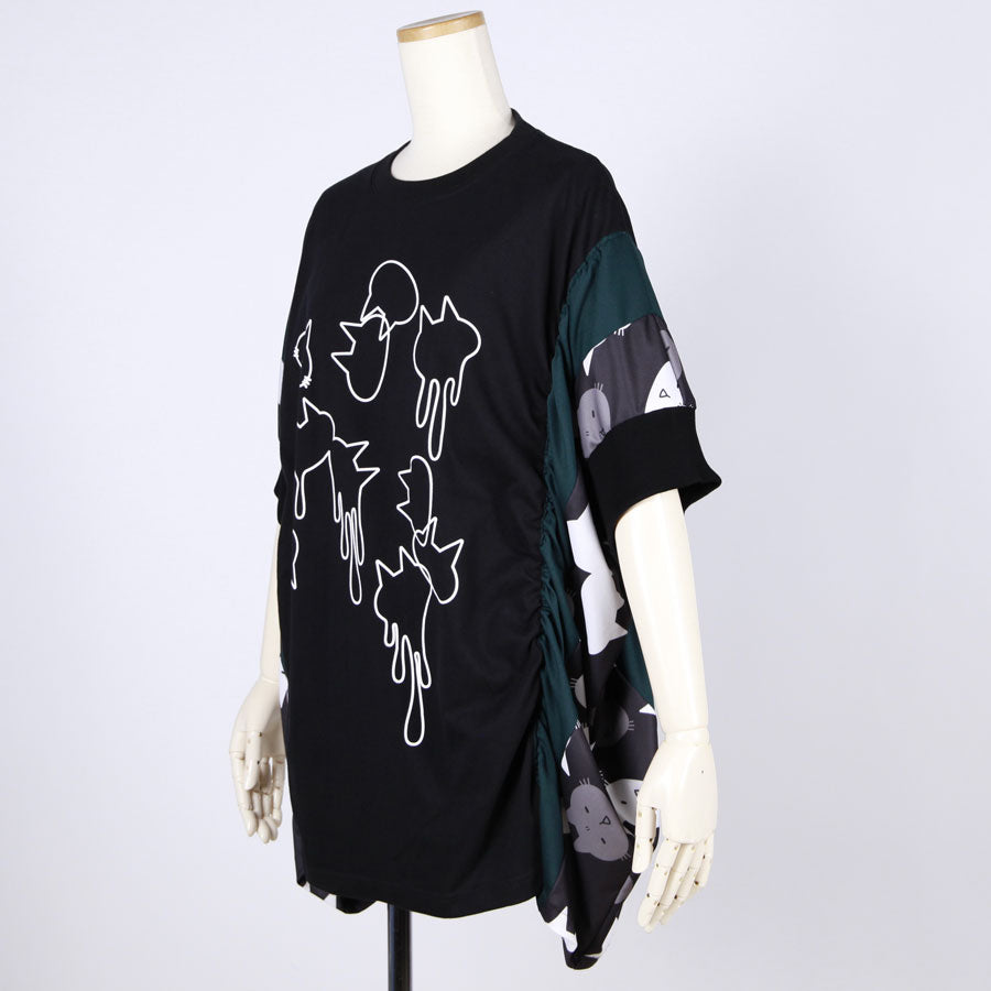MINT NeKO パッチワークギャザートップス BK