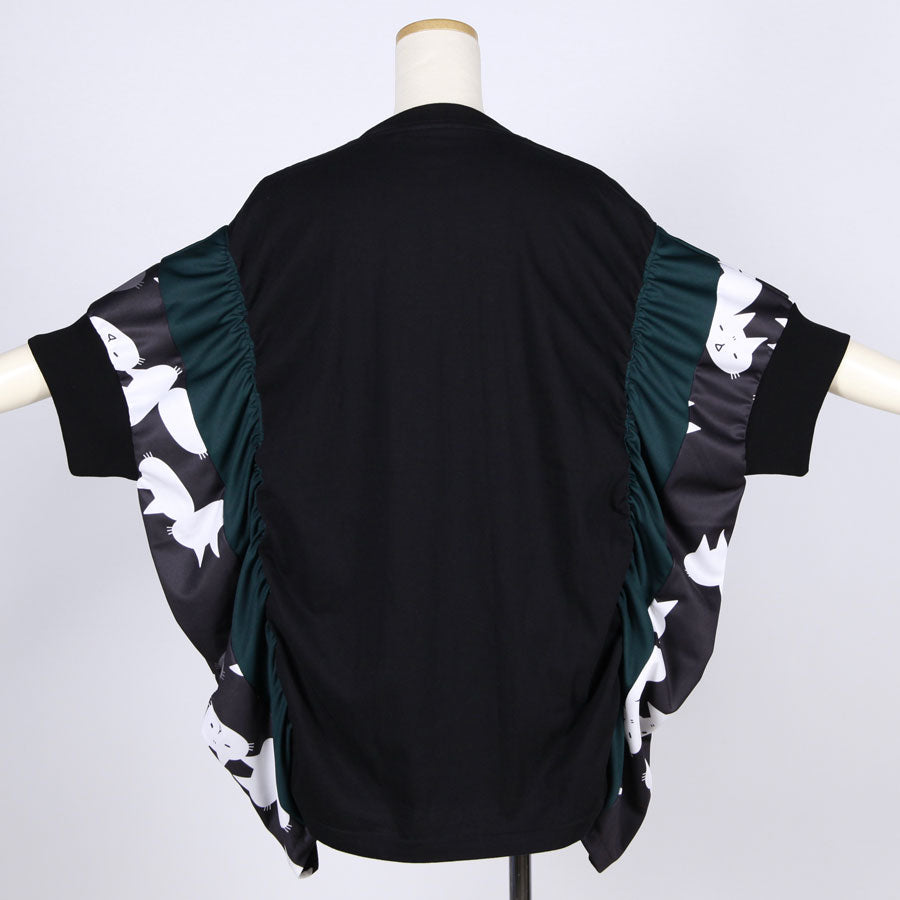 MINT NeKO パッチワークギャザートップス BK