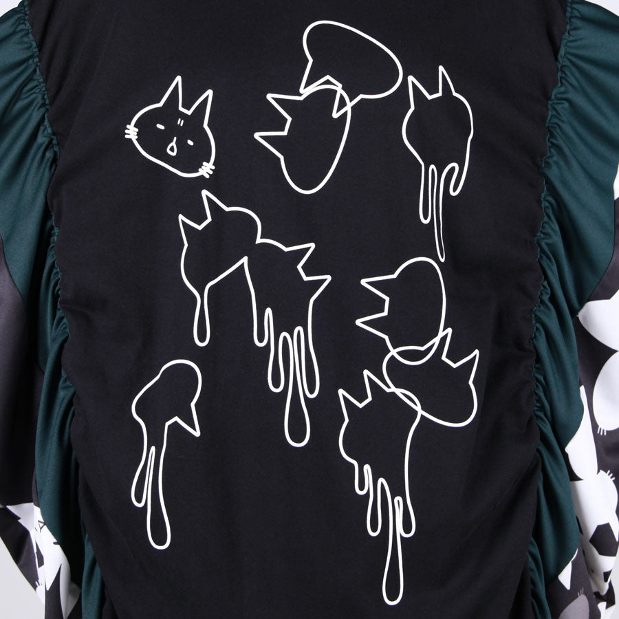 MINT NeKO パッチワークギャザートップス BK