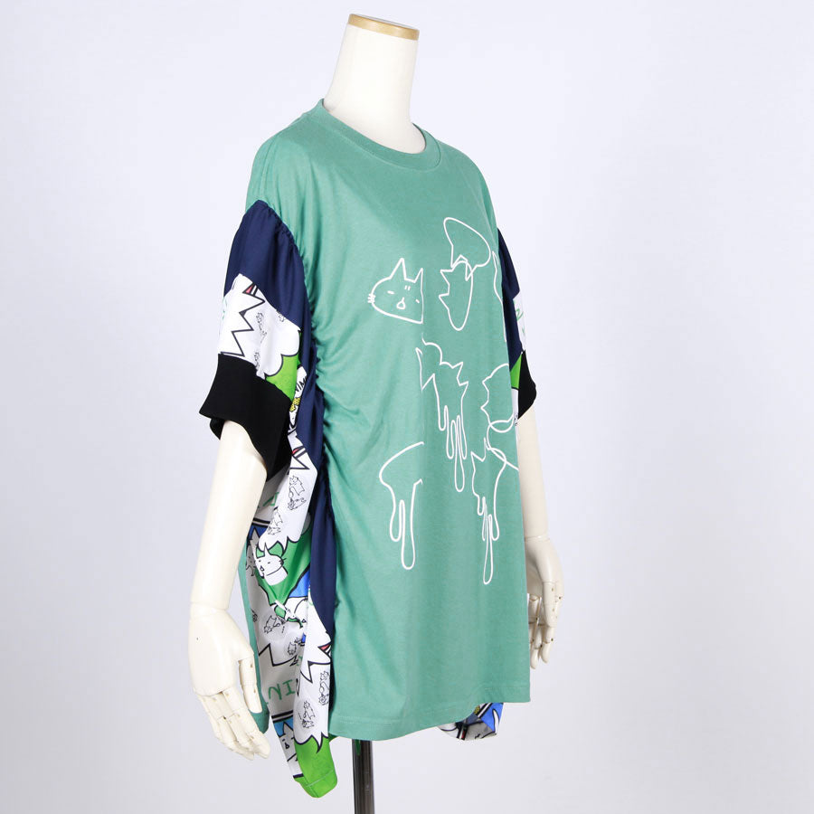 MINT NeKO パッチワークギャザートップス GRN