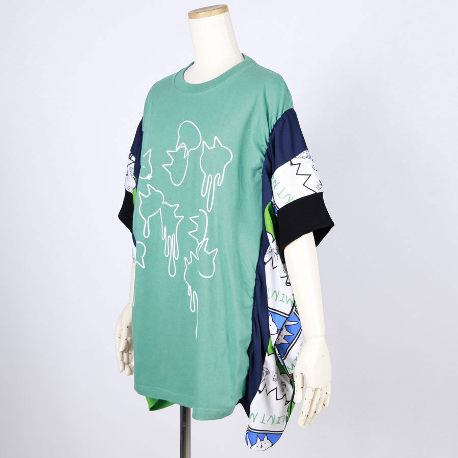 MINT NeKO パッチワークギャザートップス GRN