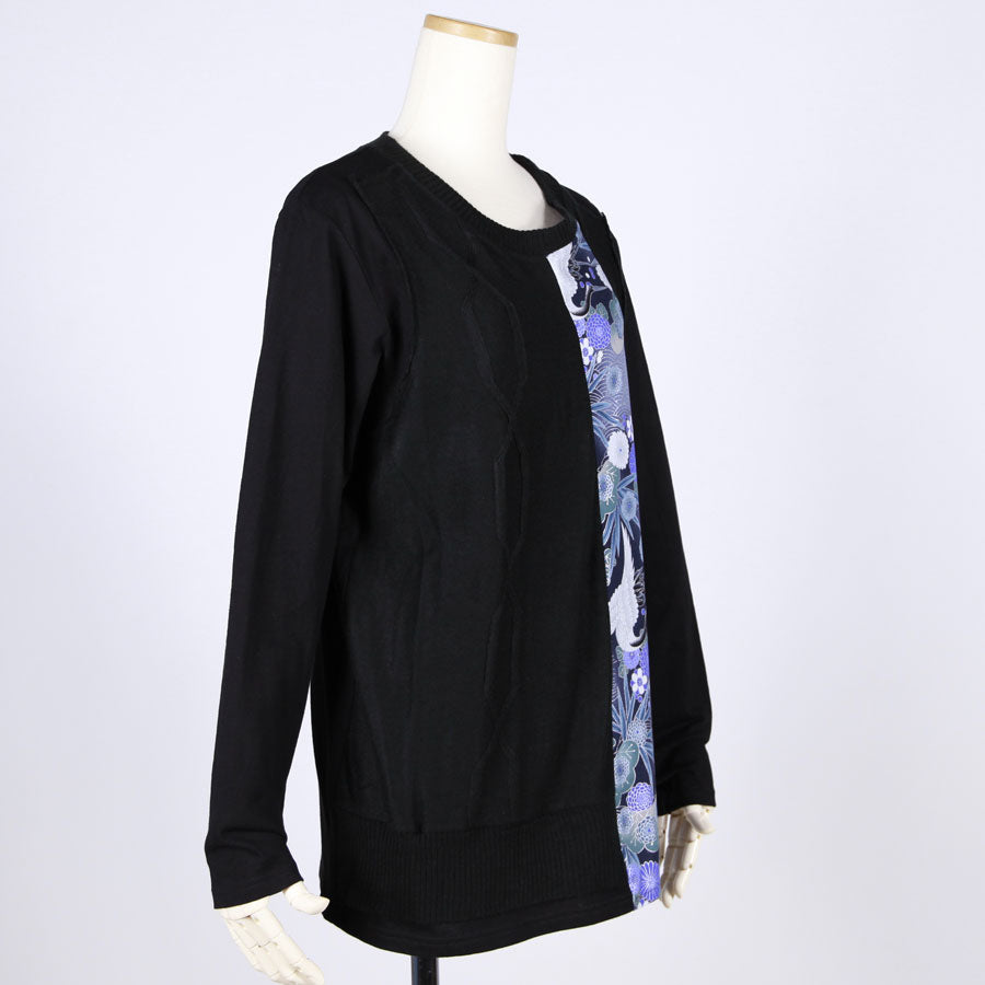 【一点物】TKg 蒼い鶴和柄 ニット合体Tシャツ