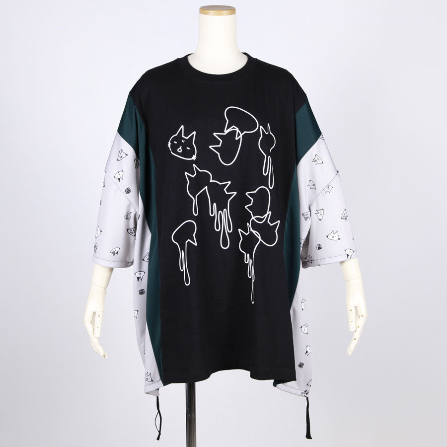MINT NeKO パッチワークサイドギャザーカットソー BK