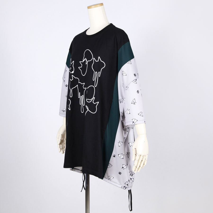 MINT NeKO パッチワークサイドギャザーカットソー BK