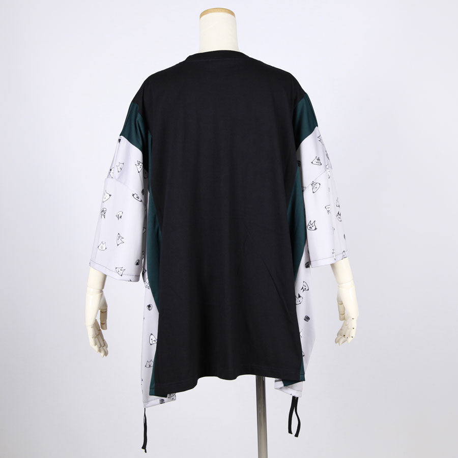 MINT NeKO パッチワークサイドギャザーカットソー BK