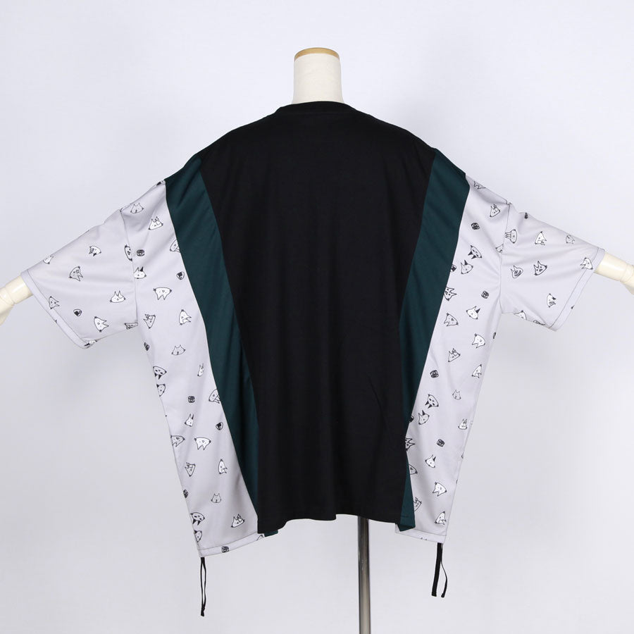 MINT NeKO パッチワークサイドギャザーカットソー BK