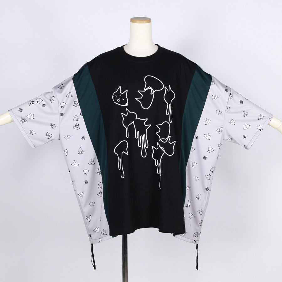 MINT NeKO パッチワークサイドギャザーカットソー BK