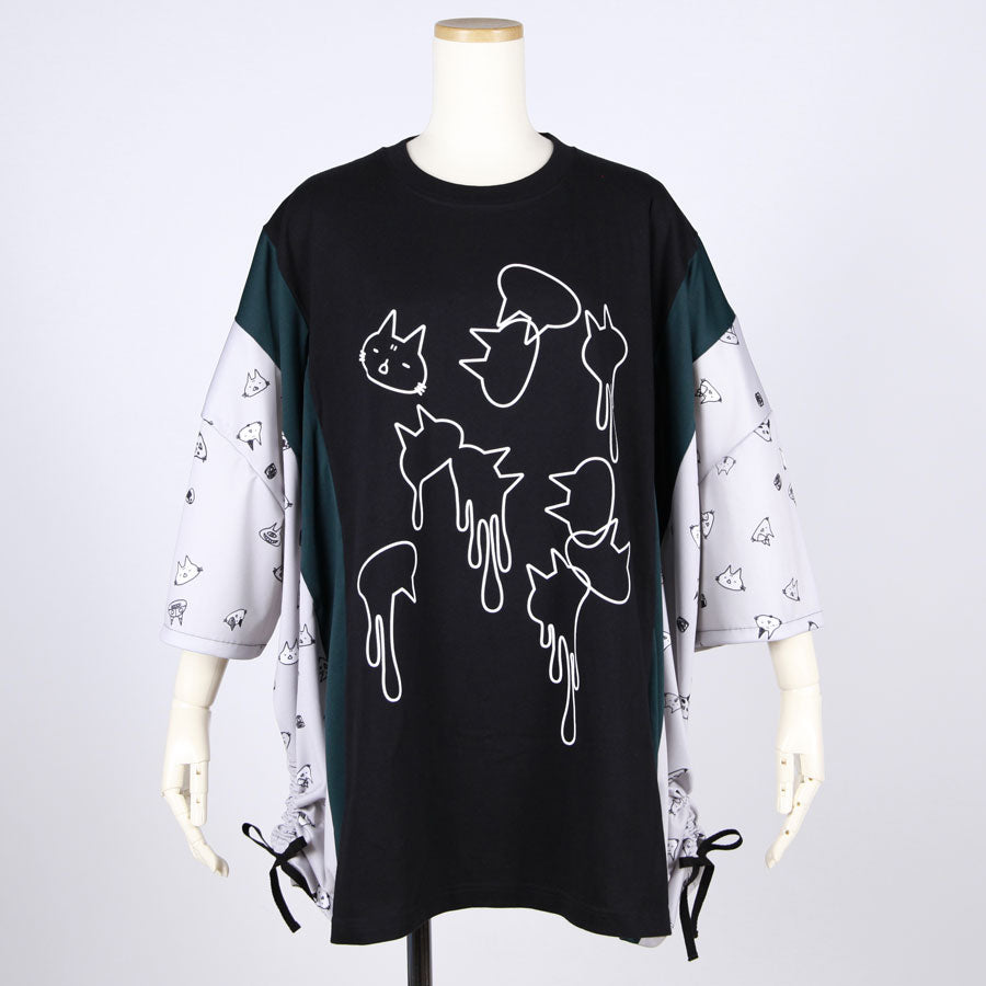 MINT NeKO パッチワークサイドギャザーカットソー BK