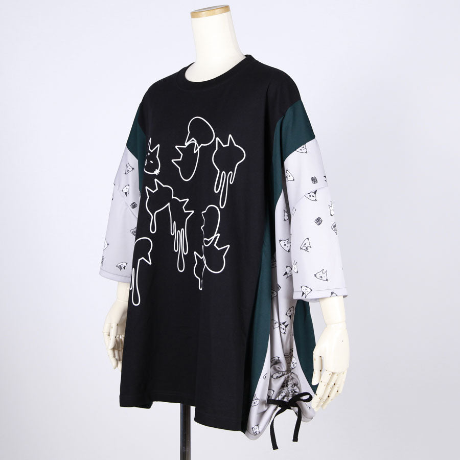 MINT NeKO パッチワークサイドギャザーカットソー BK