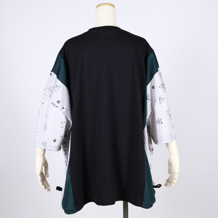 MINT NeKO パッチワークサイドギャザーカットソー BK