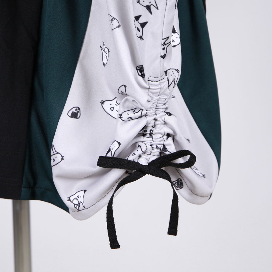 MINT NeKO パッチワークサイドギャザーカットソー BK