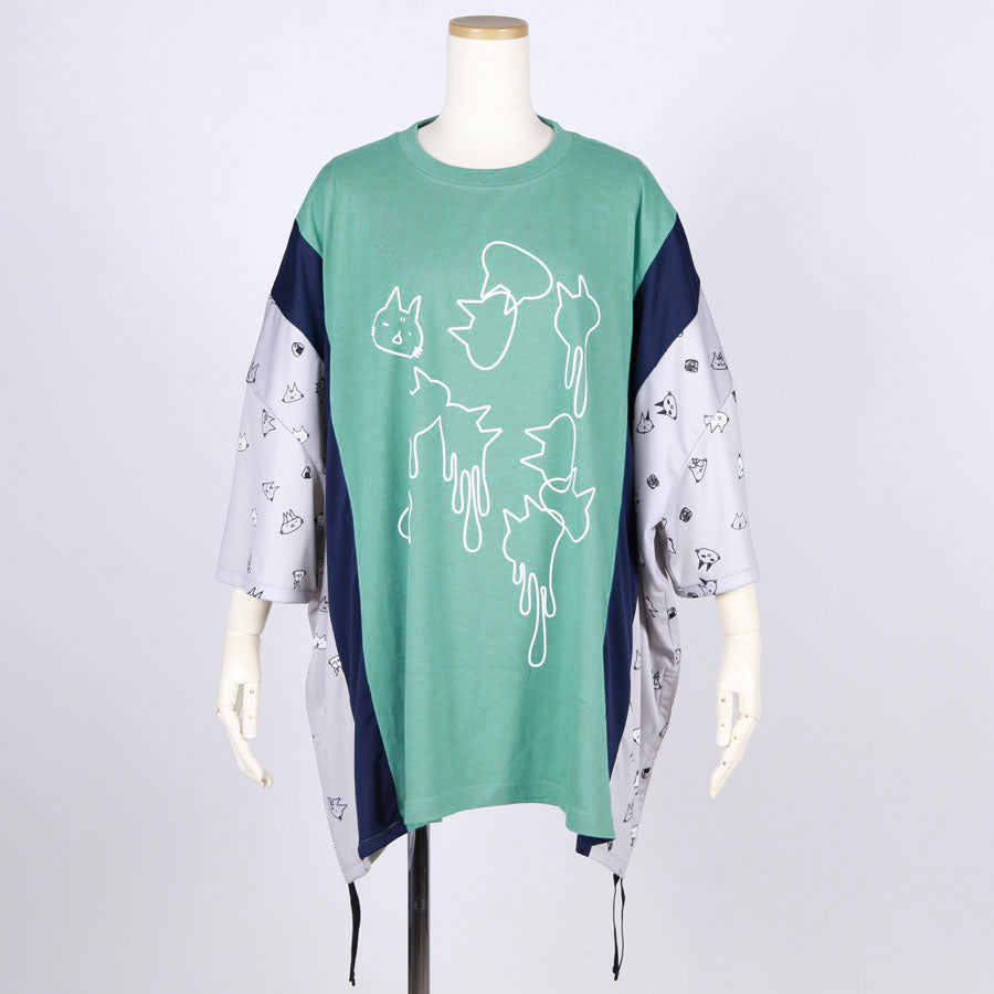 MINT NeKO パッチワークサイドギャザーカットソー GRN