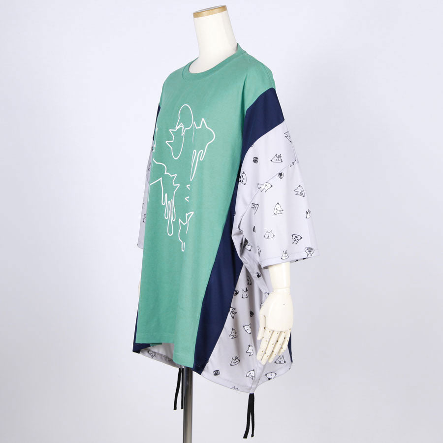 MINT NeKO パッチワークサイドギャザーカットソー GRN
