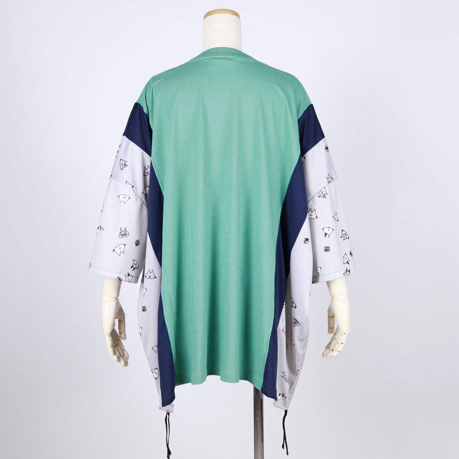 MINT NeKO パッチワークサイドギャザーカットソー GRN