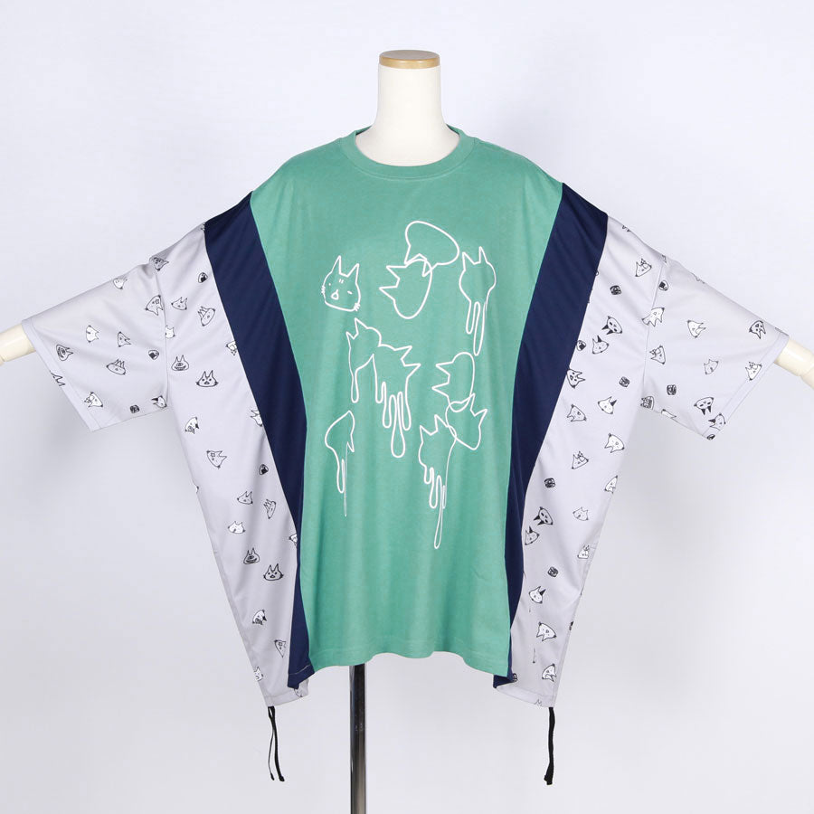 MINT NeKO パッチワークサイドギャザーカットソー GRN