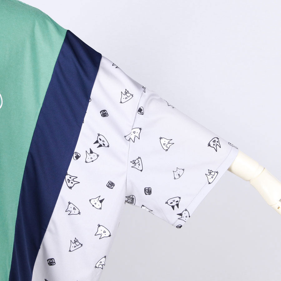 MINT NeKO パッチワークサイドギャザーカットソー GRN