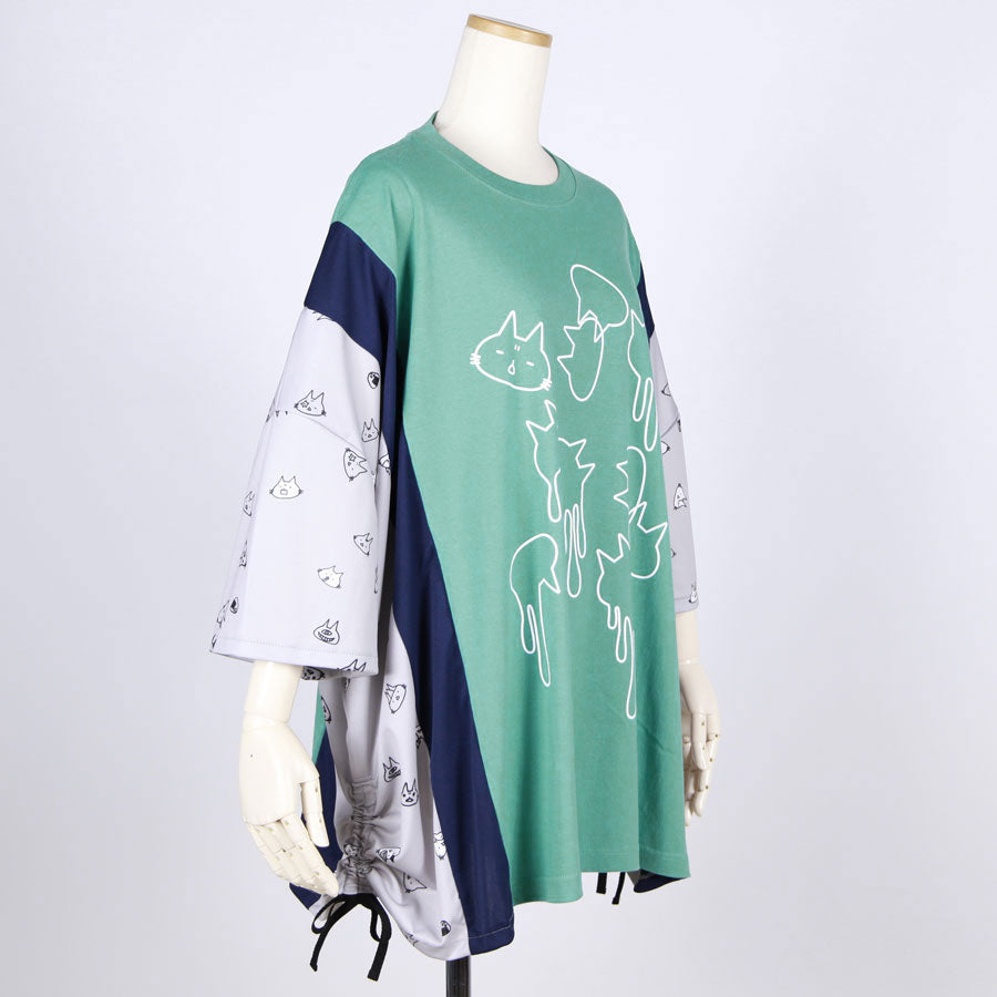 MINT NeKO パッチワークサイドギャザーカットソー GRN