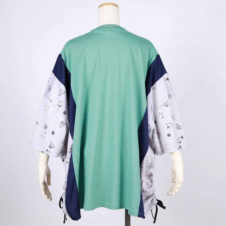 MINT NeKO パッチワークサイドギャザーカットソー GRN