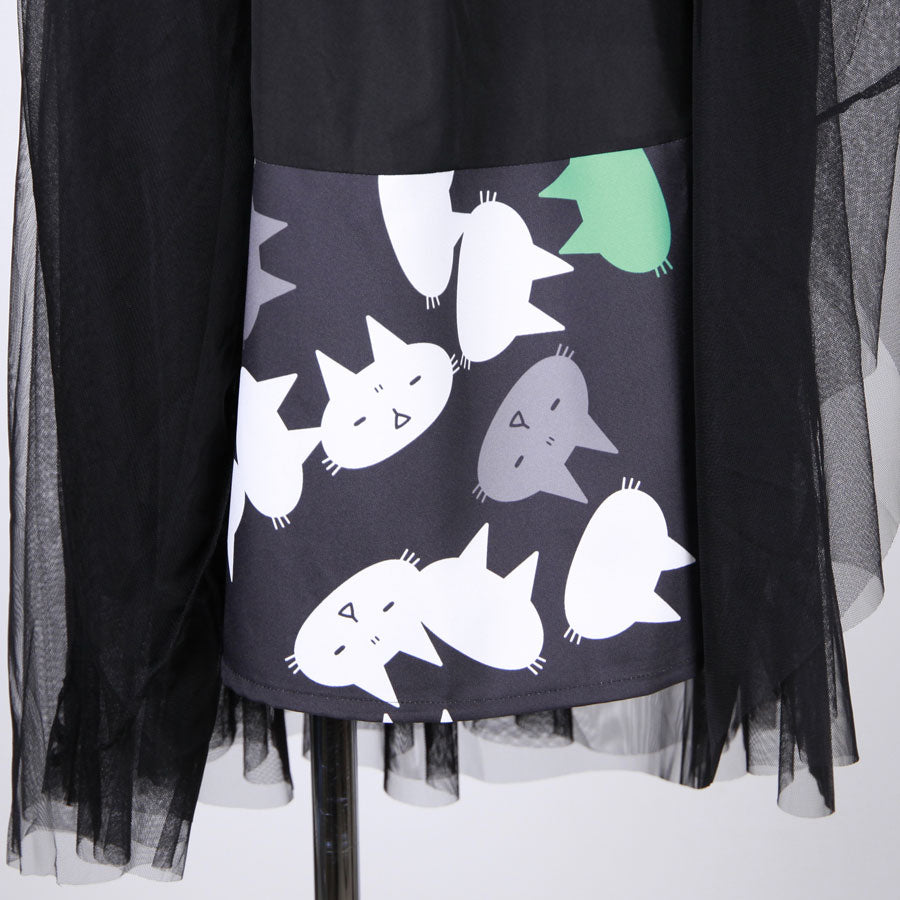 MINT NeKO Tulle Skirt / BK-WH