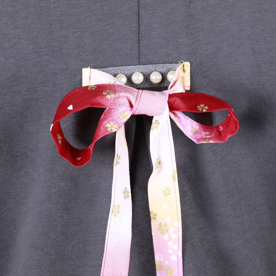 【一点物】TKg グラデーション赤和柄 後ろ結びパーカー