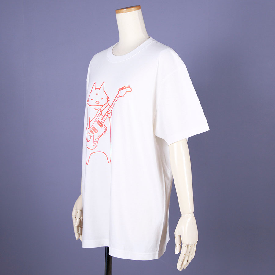 MINT NeKO Wagahai and Guitar T-shirt / WH-ORG・L