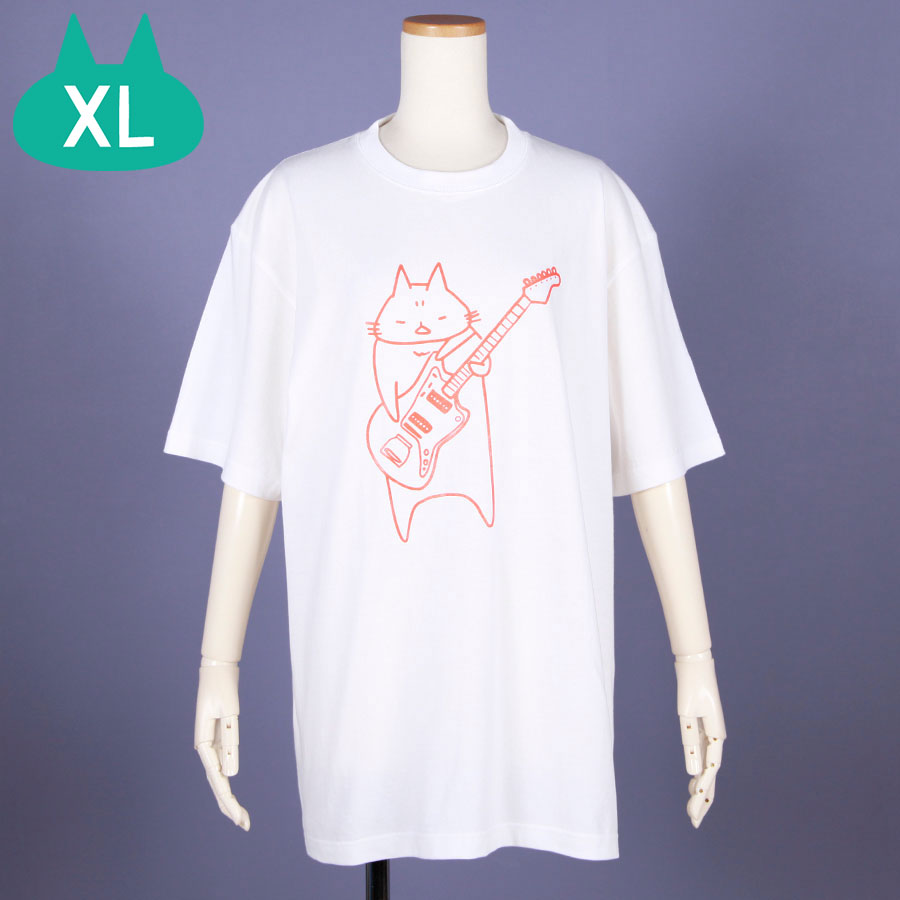 MINT NeKO Wagahai and Guitar T-shirt / WH-ORG・XL