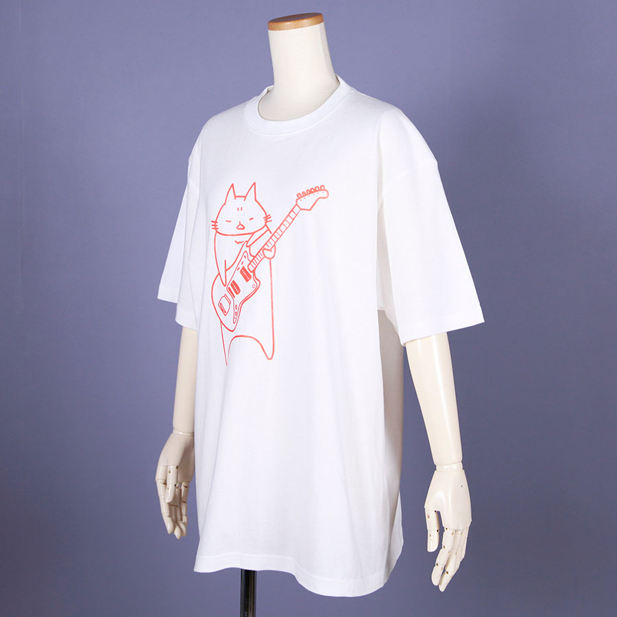 MINT NeKO Wagahai and Guitar T-shirt / WH-ORG・XL