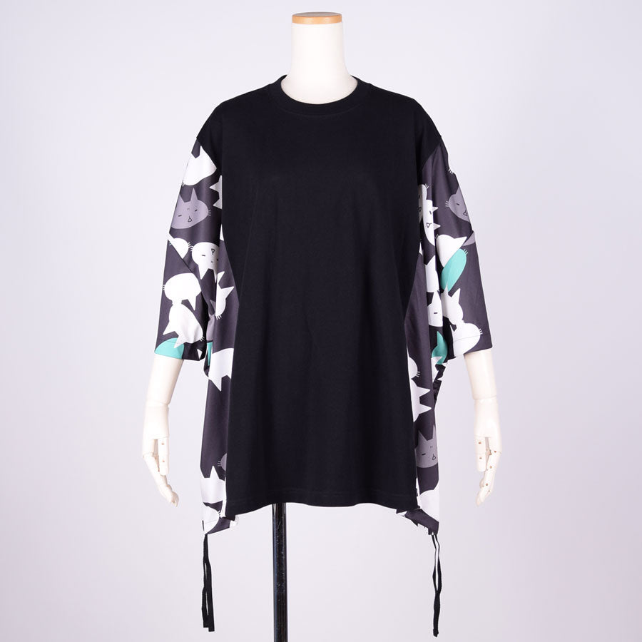 MINT NeKO サイドギャザーカットソー BK-WH