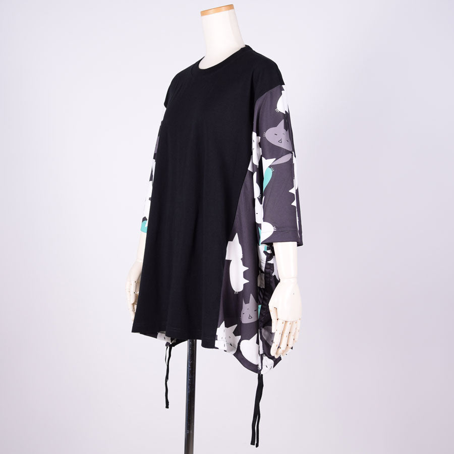 MINT NeKO サイドギャザーカットソー BK-WH