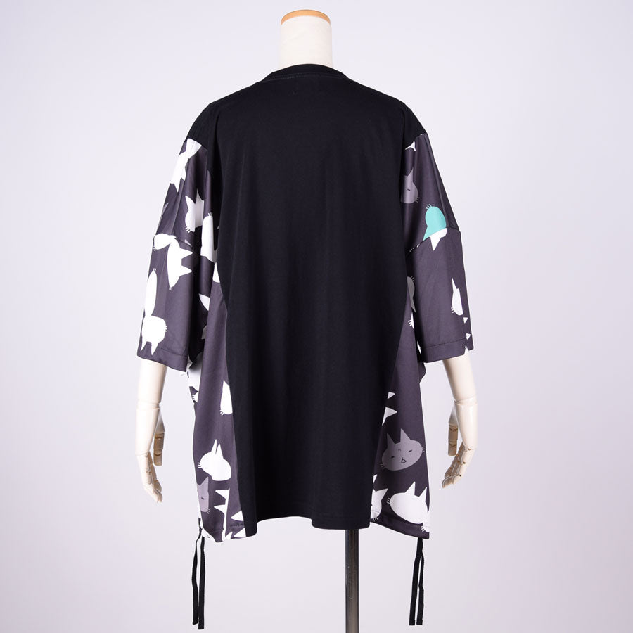 MINT NeKO サイドギャザーカットソー BK-WH