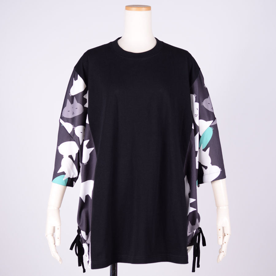 MINT NeKO サイドギャザーカットソー BK-WH