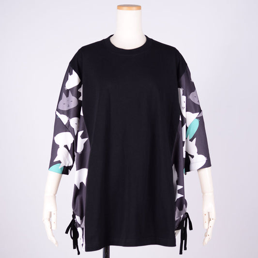 MINT NeKO サイドギャザーカットソー BK-WH