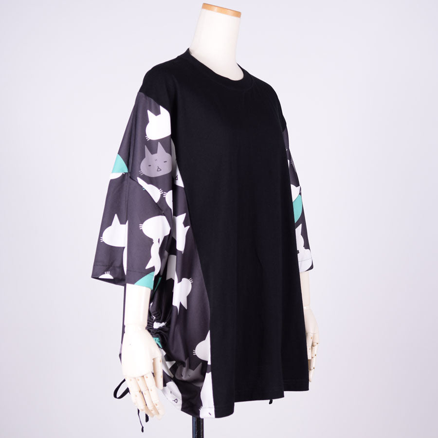 MINT NeKO サイドギャザーカットソー BK-WH