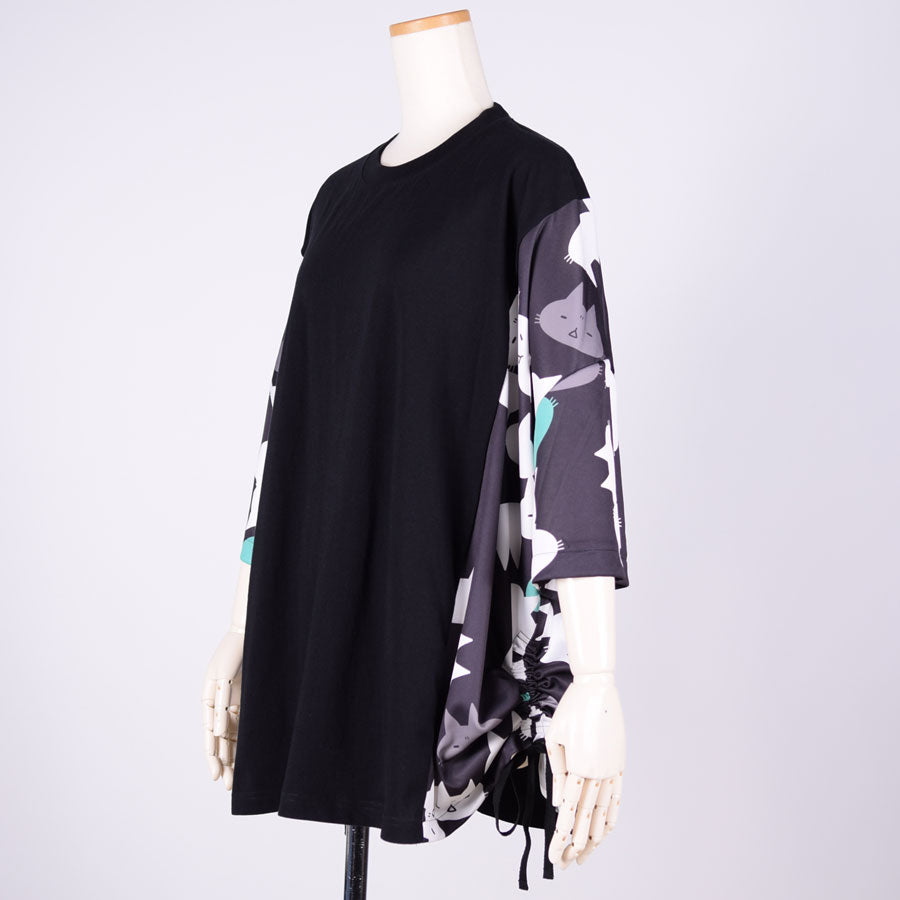 MINT NeKO サイドギャザーカットソー BK-WH