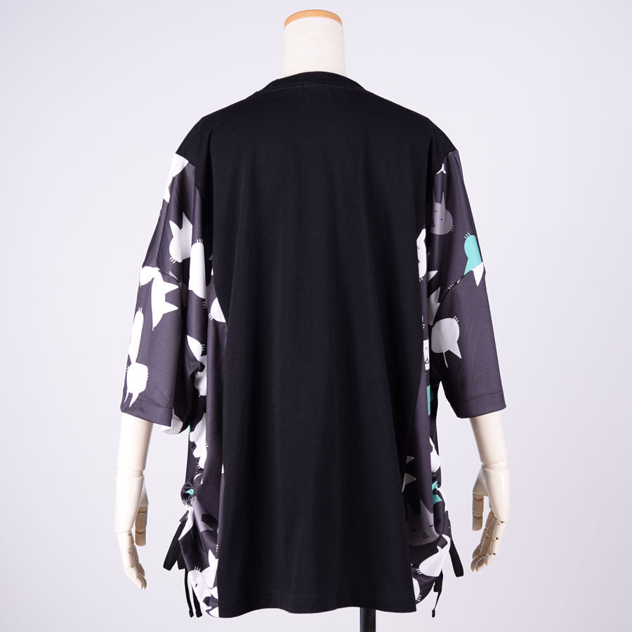 MINT NeKO サイドギャザーカットソー BK-WH