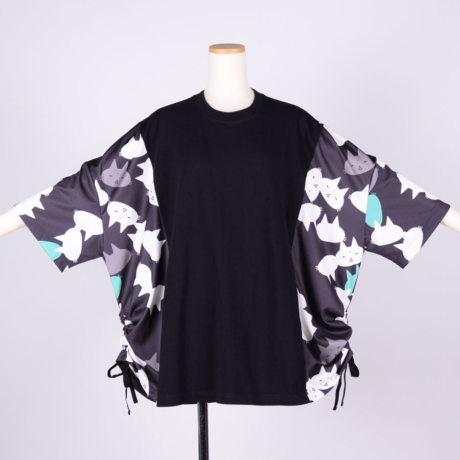 MINT NeKO サイドギャザーカットソー BK-WH