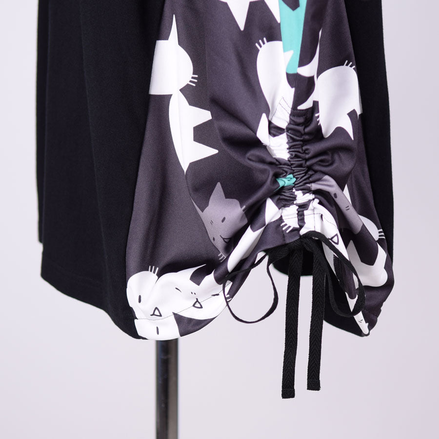 MINT NeKO サイドギャザーカットソー BK-WH