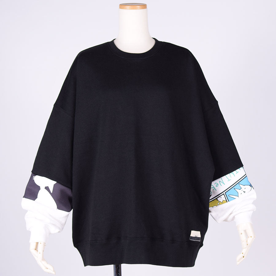 MINT NeKO パッチワークスウェットプルオーバー BK-WH