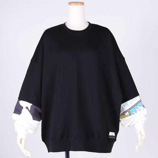 MINT NeKO パッチワークスウェットプルオーバー BK-WH