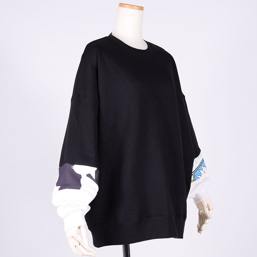 MINT NeKO パッチワークスウェットプルオーバー BK-WH