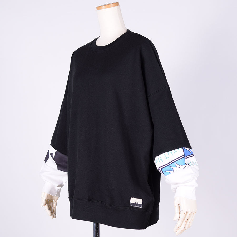 MINT NeKO パッチワークスウェットプルオーバー BK-WH