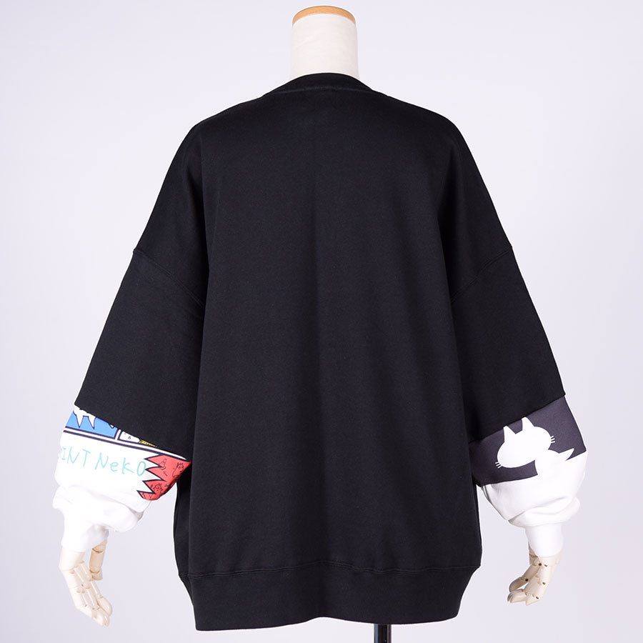 MINT NeKO パッチワークスウェットプルオーバー BK-WH